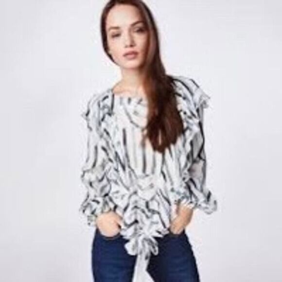 NICOLE MILLER ARTELIER long sleeve knot front printed blouse top size small - Picture 1 of 13